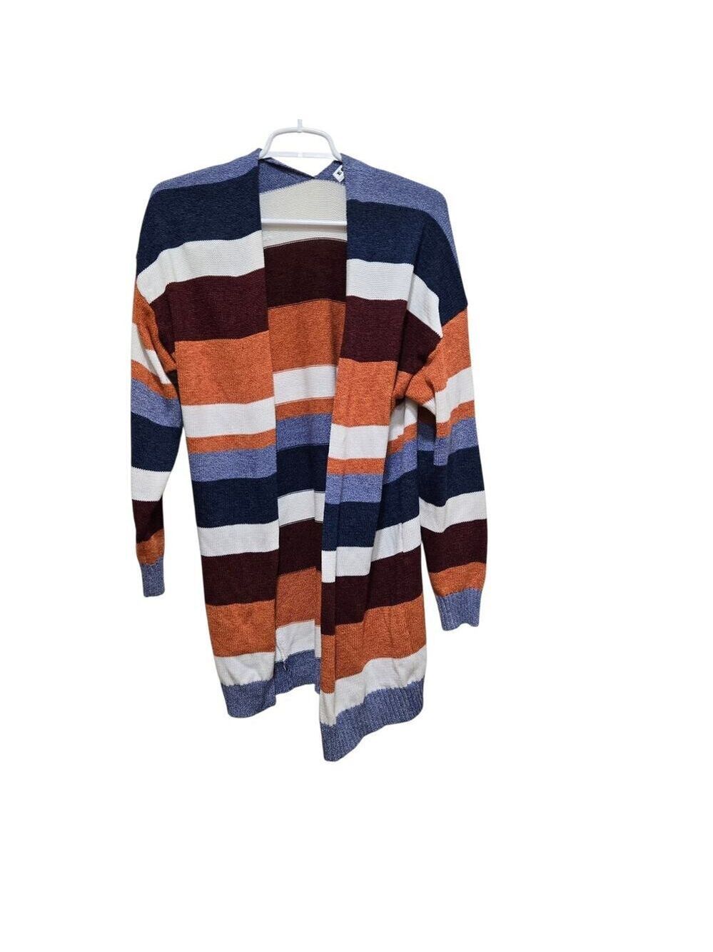 Ecowish Striped Duster Cardigan L Open Front Boho Sweater